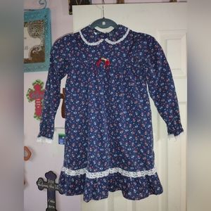 Winnie The Pooh Vintage 80s Girls Prairie Dress Floral Lace Size 8 Long sleeve